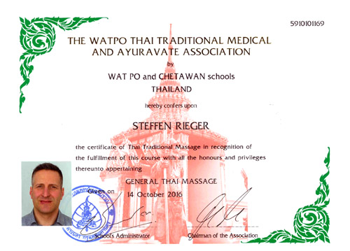 Steffen Rieger Zertifikat Thai Massage