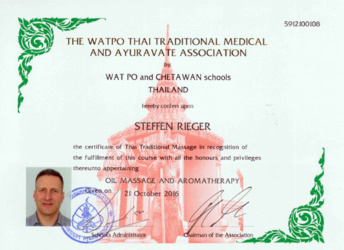 Steffen Rieger Zertifikat Oil Massage
